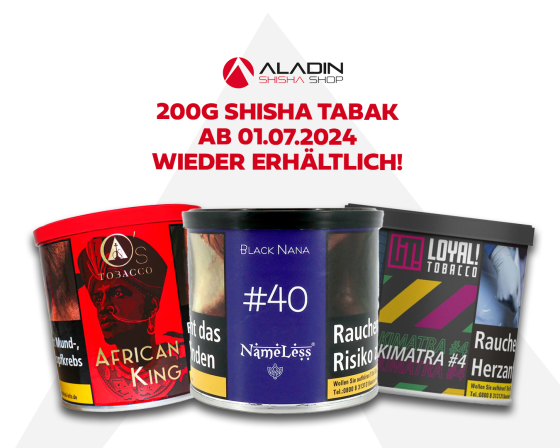 200g Shisha Tabak ab 01.07.2024 wieder erhältlich!