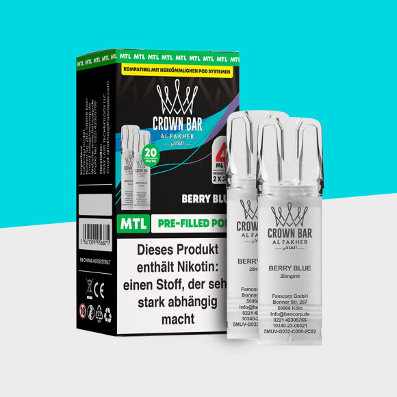 Al Fakher Crown Bar 600 &ndash; Berry Blue &ndash; MTL - Pod (2er Pack)