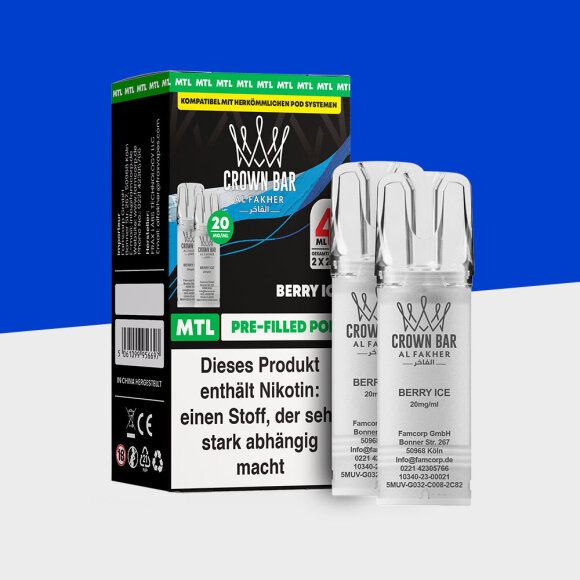 Al Fakher Crown Bar 600 &ndash; Berry Ice &ndash; MTL - Pod (2er Pack)