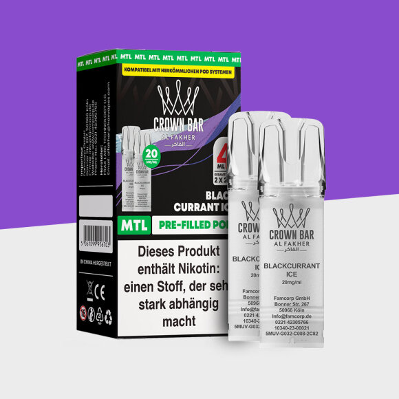Al Fakher Crown Bar 600 &ndash; Blackcurrant Ice &ndash; MTL - Pod (2er Pack)