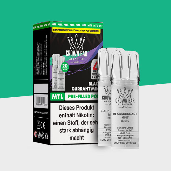 Al Fakher Crown Bar 600 &ndash; Blackcurrant Mint &ndash; MTL - Pod (2er Pack)