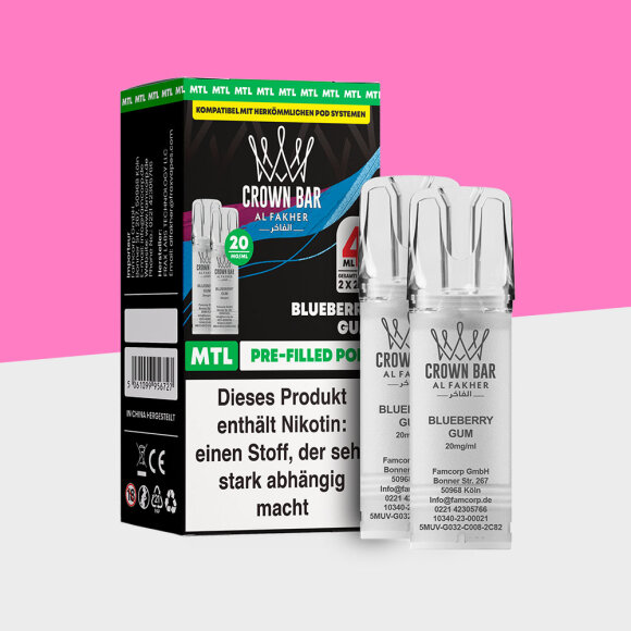 Al Fakher Crown Bar 600 &ndash; Blueberry Gum &ndash; MTL - Pod (2er Pack)