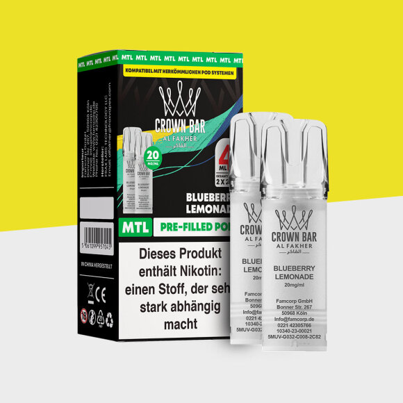 Al Fakher Crown Bar 600 &ndash; Blueberry Lemonade &ndash; MTL - Pod (2er Pack)