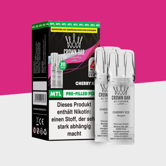 Al Fakher Crown Bar 600 &ndash; Cherry Ice &ndash; MTL - Pod (2er Pack)
