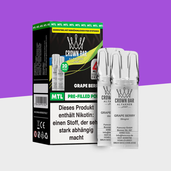 Al Fakher Crown Bar 600 &ndash; Grape Berry &ndash; MTL - Pod (2er Pack)