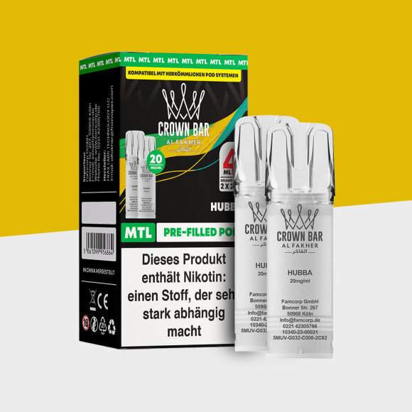 Al Fakher Crown Bar 600 &ndash; Hubba &ndash; MTL - Pod (2er Pack)