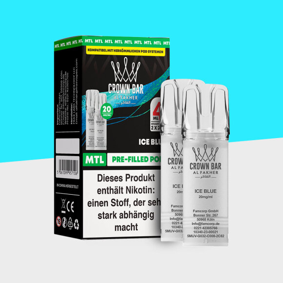 Al Fakher Crown Bar 600 &ndash; Ice Blue &ndash; MTL - Pod (2er Pack)
