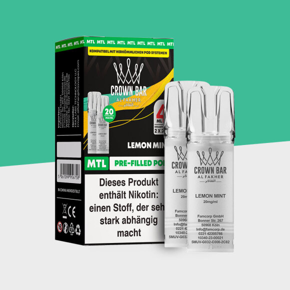 Al Fakher Crown Bar 600 &ndash; Lemon Mint &ndash; MTL - Pod (2er Pack)