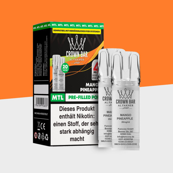 Al Fakher Crown Bar 600 &ndash; Mango Pineapple &ndash; MTL - Pod (2er Pack)