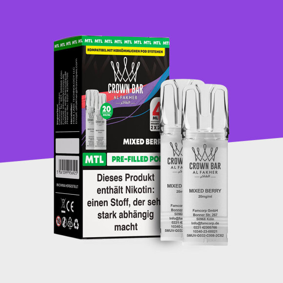 Al Fakher Crown Bar 600 &ndash; Mixed Berry &ndash; MTL - Pod (2er Pack)