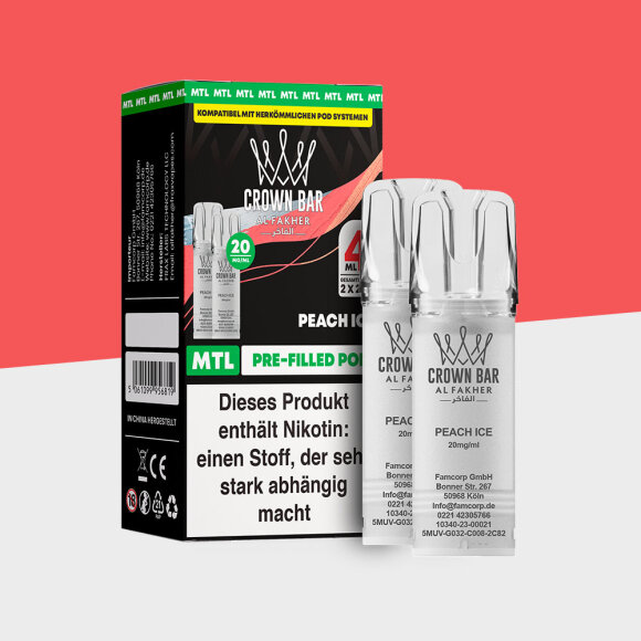 Al Fakher Crown Bar 600 &ndash; Peach Ice &ndash; MTL - Pod (2er Pack)