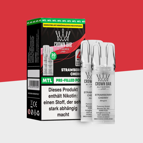 Al Fakher Crown Bar 600 &ndash; Strawberry Cherry &ndash; MTL - Pod (2er Pack)