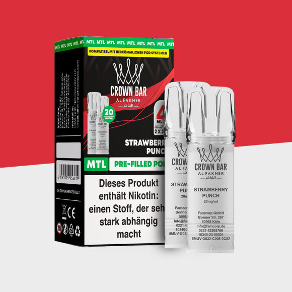 Al Fakher Crown Bar 600 &ndash; Strawberry Punch &ndash; MTL - Pod (2er Pack)