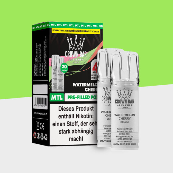 Al Fakher Crown Bar 600 &ndash; Watermelon Cherry &ndash; MTL - Pod (2er Pack)