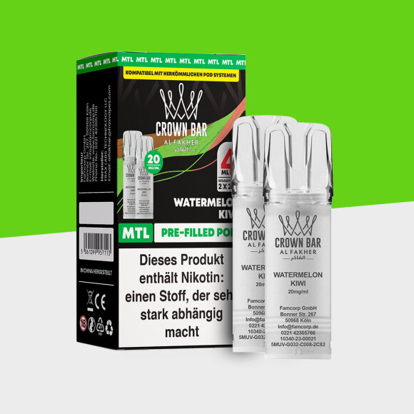 Al Fakher Crown Bar 600 &ndash; Watermelon Kiwi &ndash; MTL - Pod (2er Pack)