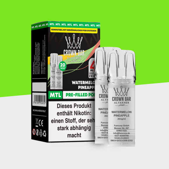 Al Fakher Crown Bar 600 &ndash; Watermelon Pineapple &ndash; MTL - Pod (2er Pack)